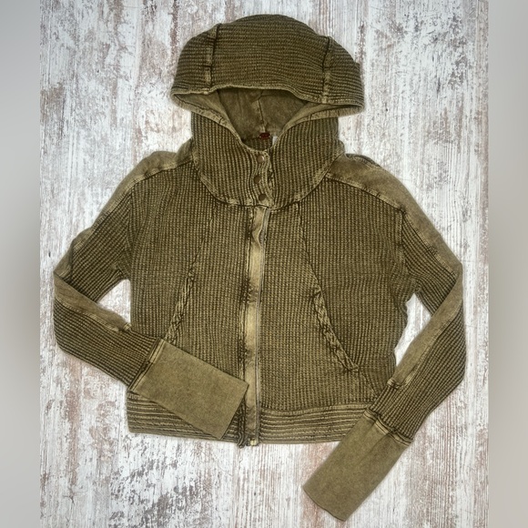 Free People One Mason Hoodie Green/Brown EUC  Small - Picture 3 of 9